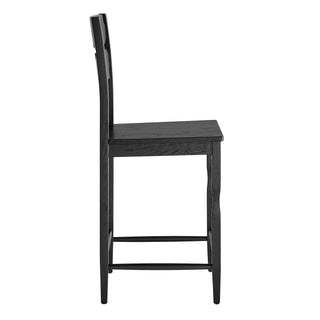 Jax Oak Wood Counter Stool With Wavy Razor Back, Black