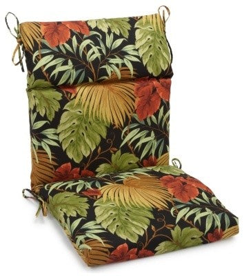 18"x38" Spun Polyester Squared Seat/Back Chair Cushion, Tropique Raven