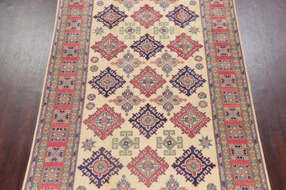 Kazak Handmade Oriental Pakistani Traditional Area Rug, Beige, 9'4"x5'10