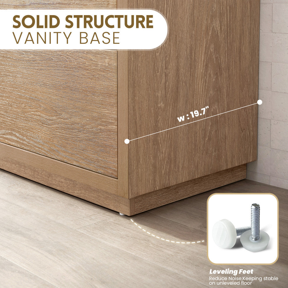 Huesca Bath Vanity, Integrated Sink Top, North American Oak, 84", Without Mirror