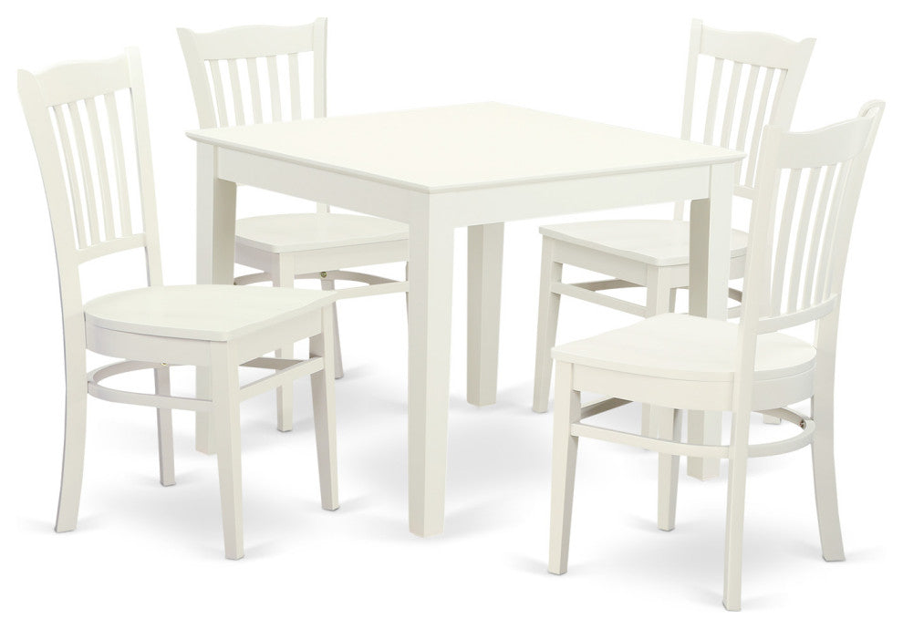 5 Pc Kitchen Table And 4 Wood Dining Chairs In Linen White