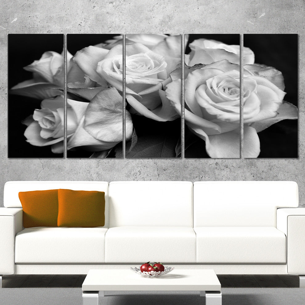 "Bunch of Roses Black and White" Canvas Print, 5 Panels