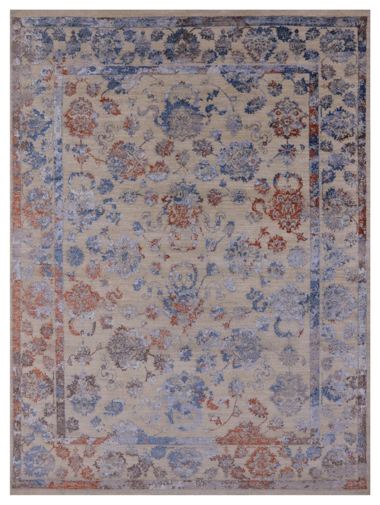 8' 0" X 10' 6" Persian Wool and Silk Hand Knotted Rug Q7098