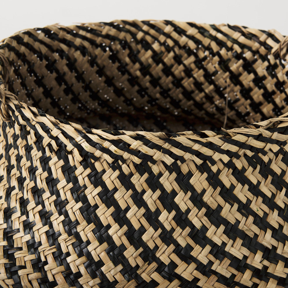 Gaia Light & Dark Brown Cross Patterned Seagrass Baskets, 3-Piece Set
