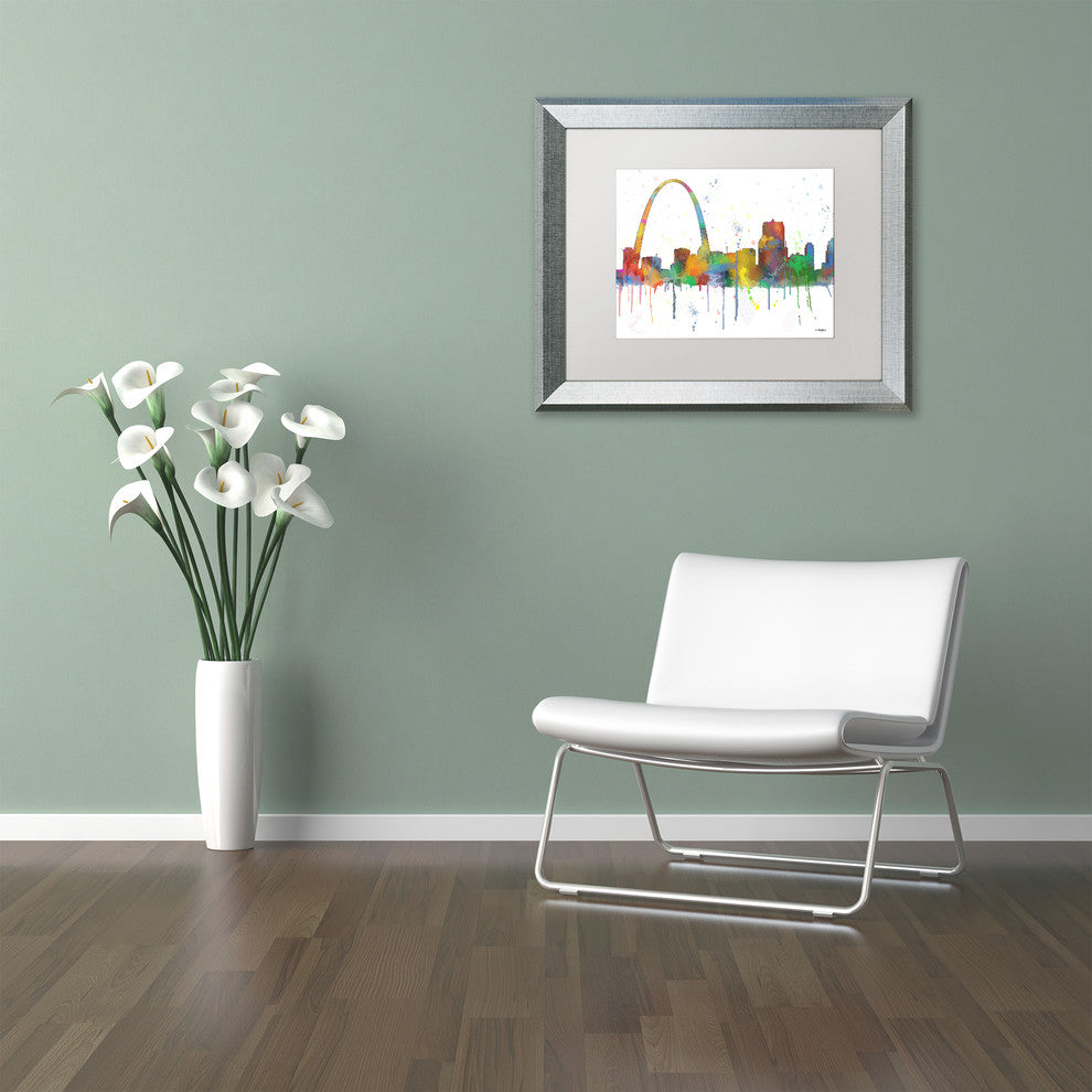 Watson 'Gateway Arch St Louis Skyline' Art, Silver Frame, 11"x14", White Matte