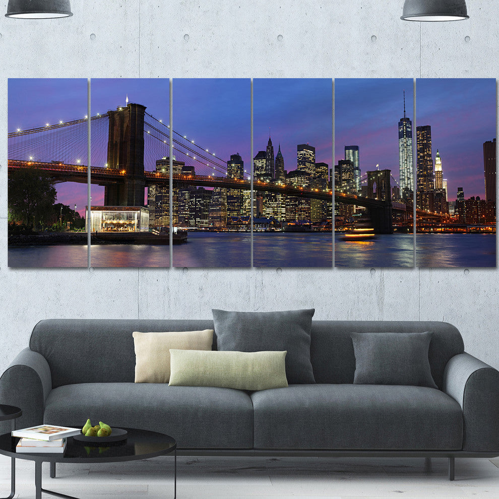 Brooklyn Bridge and Manhattan at sunset, Canvas Print, 70"x28", 6 Panels