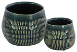 Round Vases, Embossed Rectangle Design Body, Tapered Bottom, 2-Piece Set, Blue