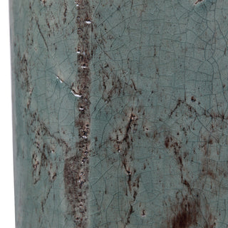 Rustic Elegant Turquoise Aqua Ceramic Table Lamp Crackled Bronze Beige Cylinder