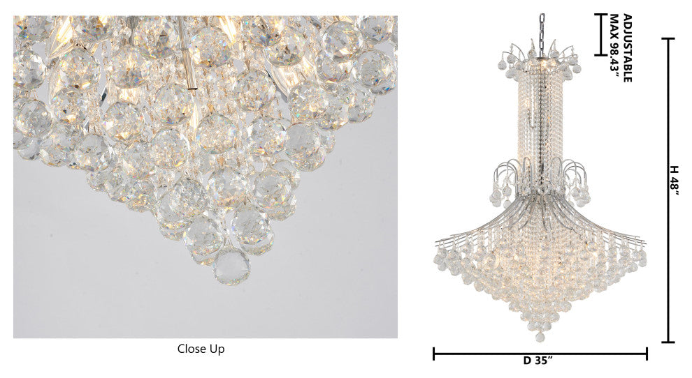 16-Light Chrome Metal Chandelier With Crystals