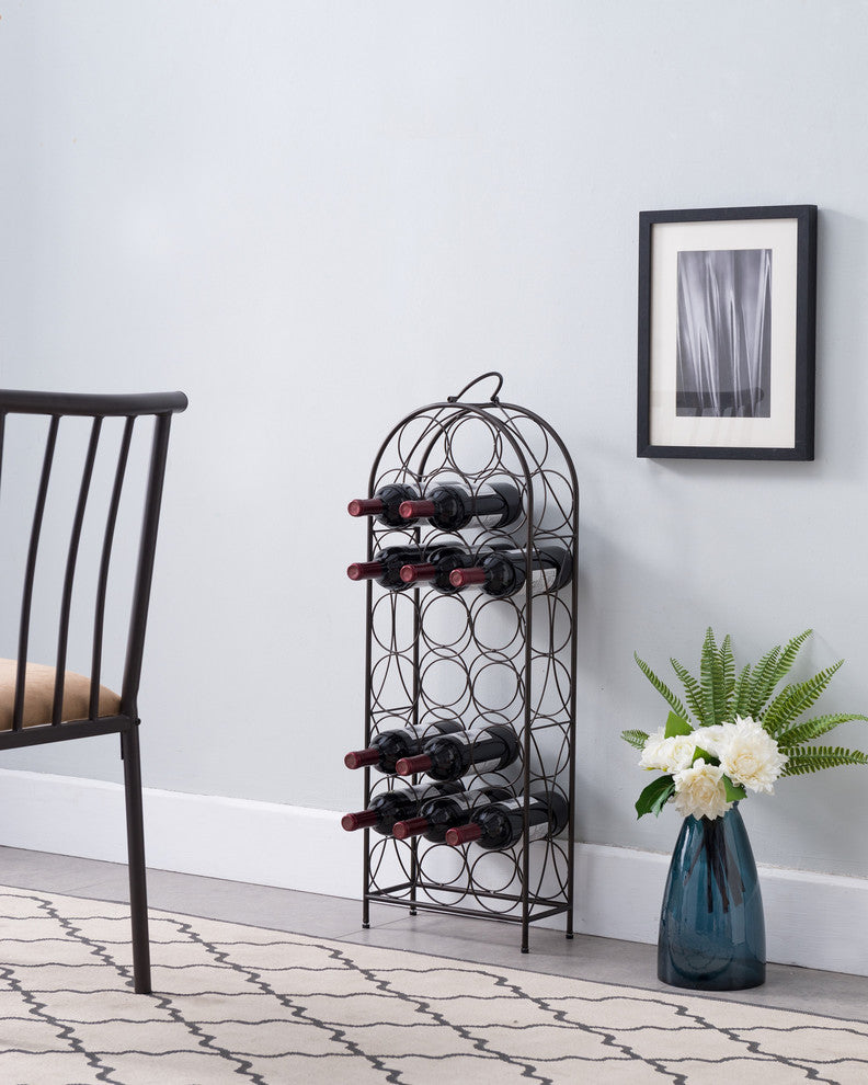 Blythe Floor Wine Rack Stand, Pewter Metal, Transitional, 23 Bottle Holders
