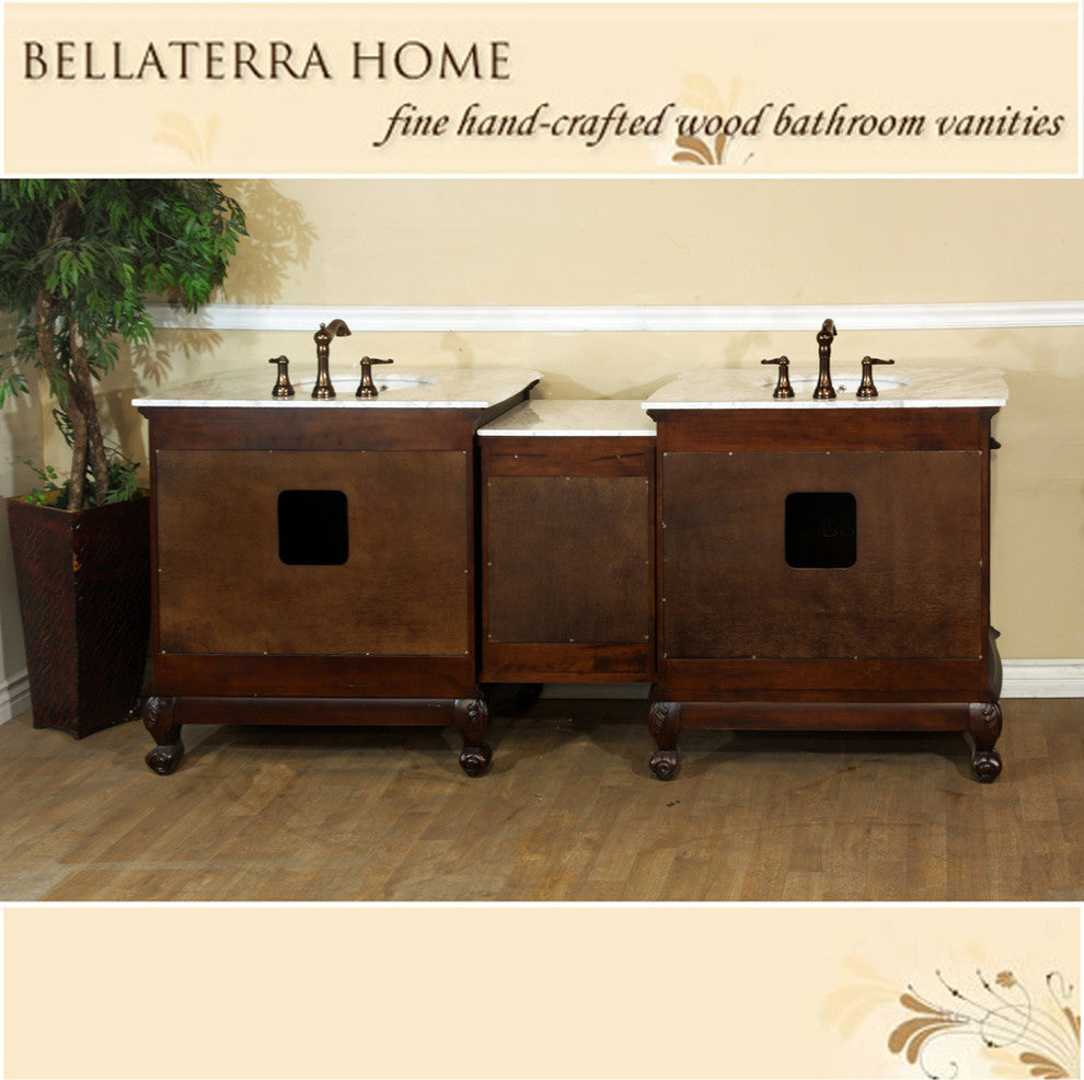 Ashby White Double Vanity, Walnut With Marble Vanity Top, Cream