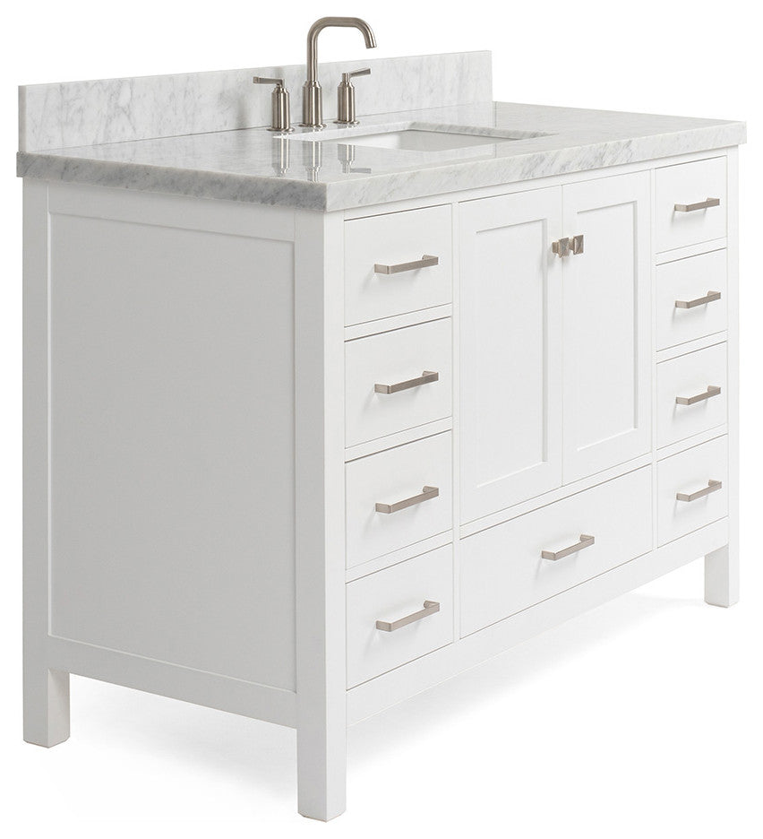 ARIEL Cambridge 55" Single Rectangle Sink Bathroom Vanity White With Marble Top