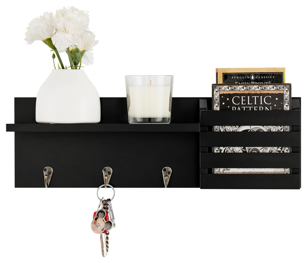 Danya B. Utility Shelf With Pocket and Hanging Hooks, Black