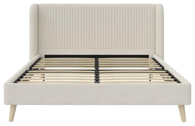 Novogratz Holly Upholstered Wingback Bed Frame in Queen in Ivory Velvet