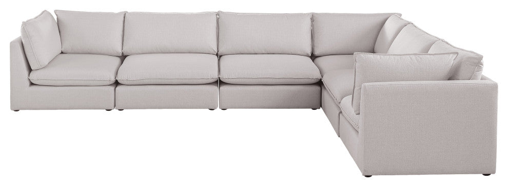 Mackenzie Linen Textured Fabric 6-Piece Modular L-Shaped Sectional, Beige