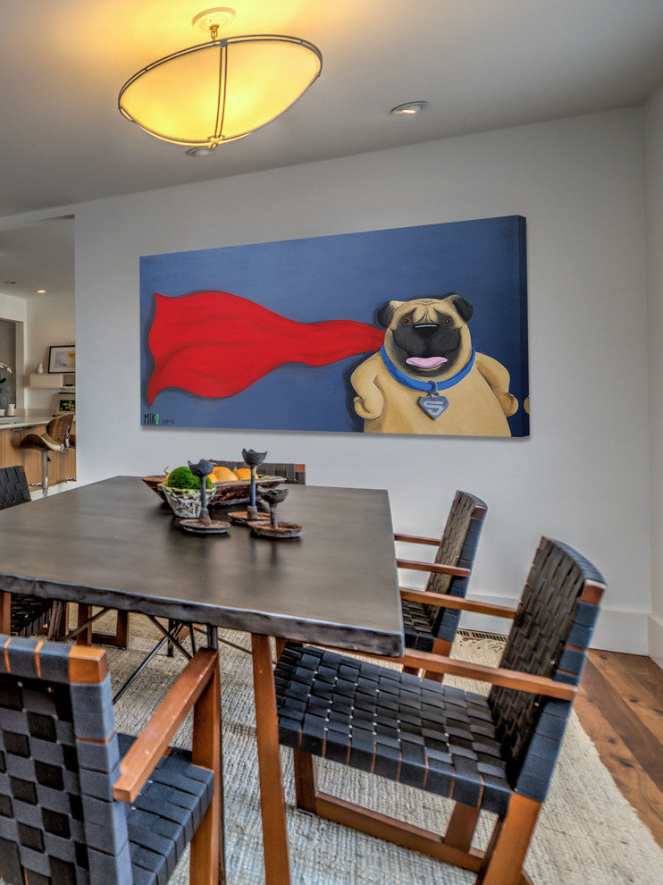 Marmont Hill, "Super Pug" by Mike Taylor Painting Print on Wrapped Canvas, 24x12