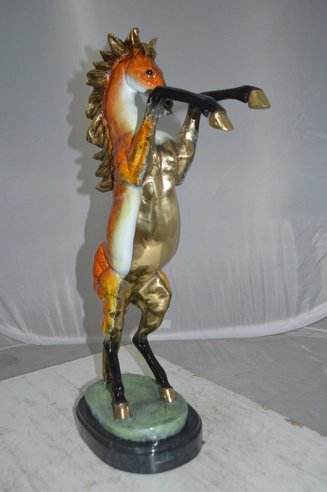 Horse on a Marble Base Bronze Statue - Size: 20"L x 8"W x 27"H.