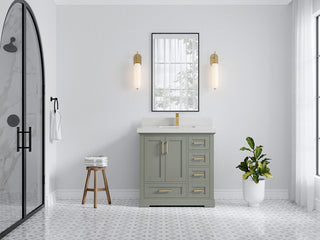 Boston 36 Center Sink Bath Vanity in Evergreen 2" Carrara Quartz