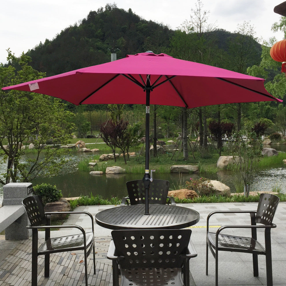 9' Outdoor Patio Market Umbrella With Push Button Tilt and Crank, Burgundy