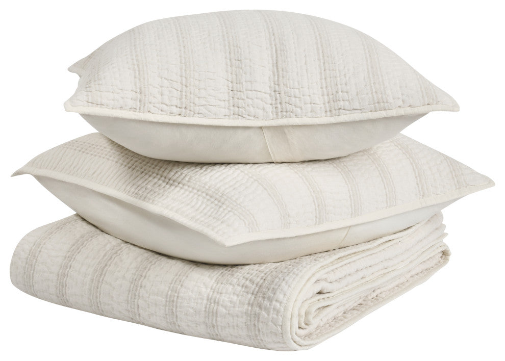 Abraham Cotton Linen Quilt, Eggshell Beige, Queen