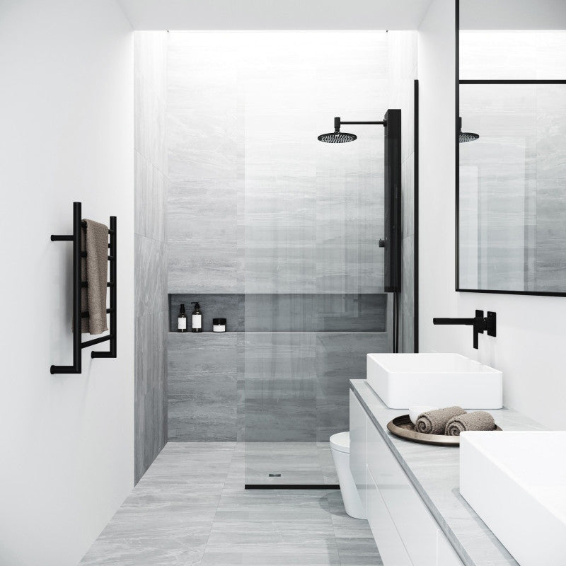 VIGO Zenith Frameless Fixed, Matte Black, Shower Screen, 34" W X 74" H, Clear Glass