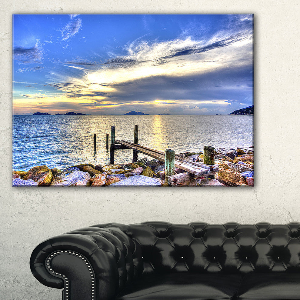 "Makeshift Wooden Pier into the Sea" Large Wall Artwork, 1 Panel