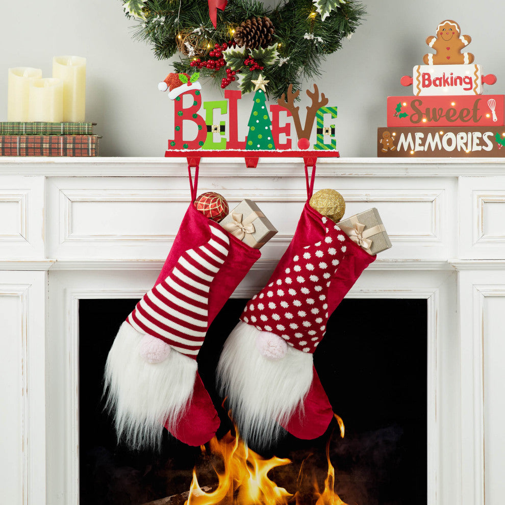 14.5"L Wooden/Metal "BELIEVE" Christmas Stocking Holder