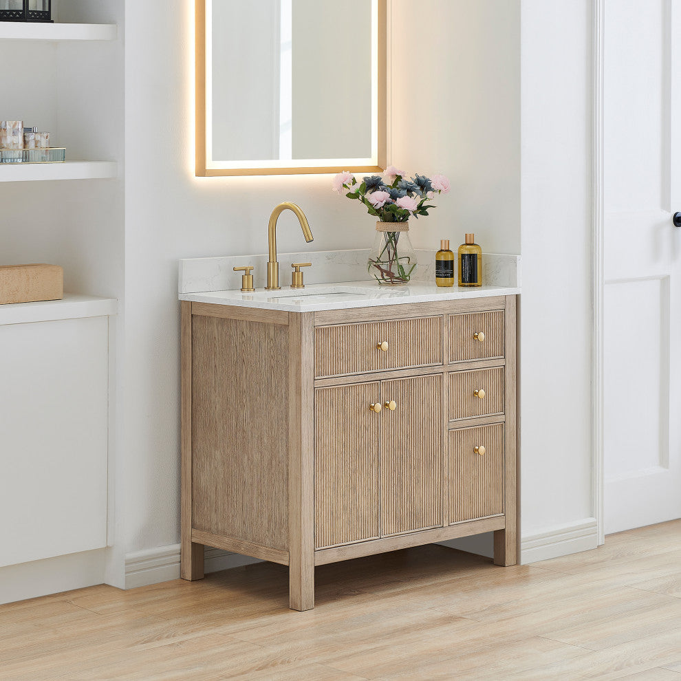 Cerrito Bathroom Vanity, Natural Oak, 36" Single, Without Mirror