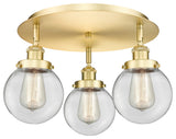 Beacon-3 Light 18" Flush Mount-Satin Gold, Clear Glass Shade