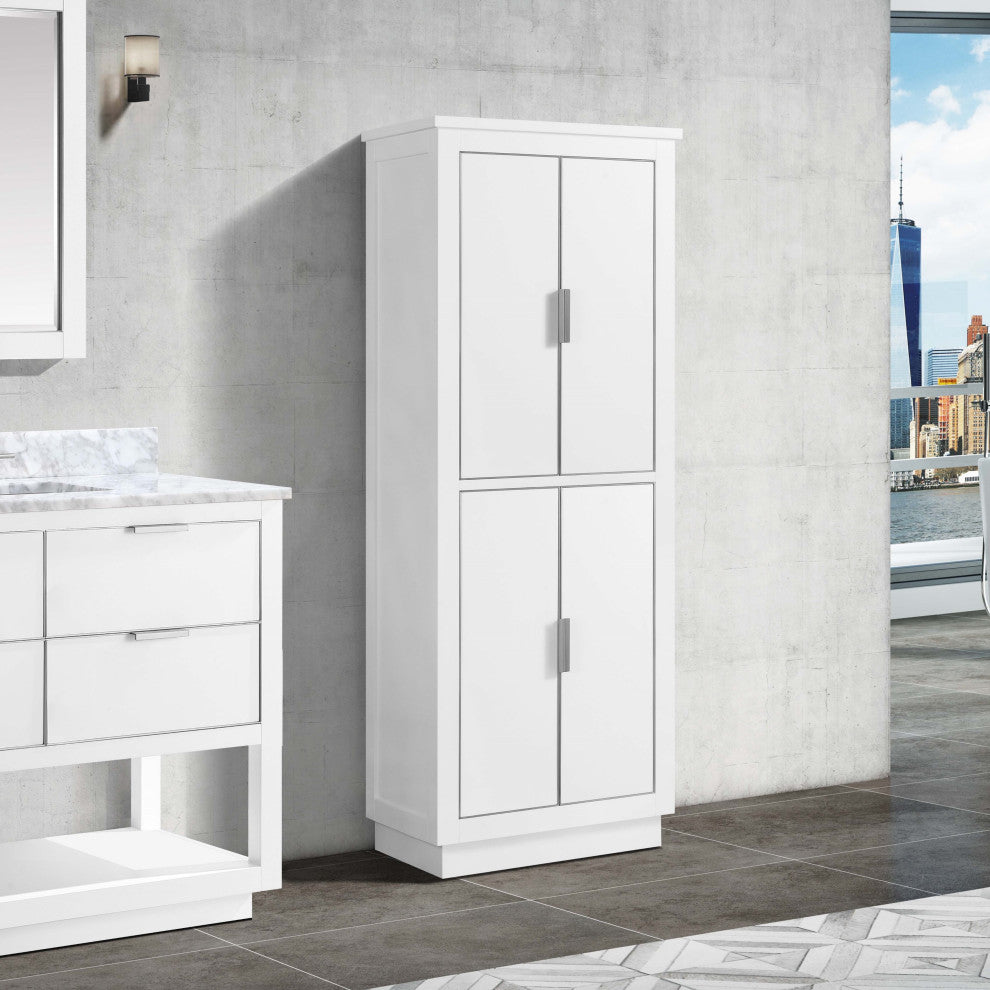 Avanity 24" Linen Tower for Allie/Austen, White, Brushed Silver