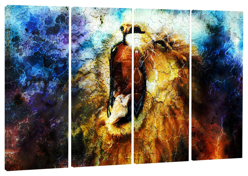 "Mighty Lion Emerging" Animal Art Canvas Print, 4 Panels, 48"x28"