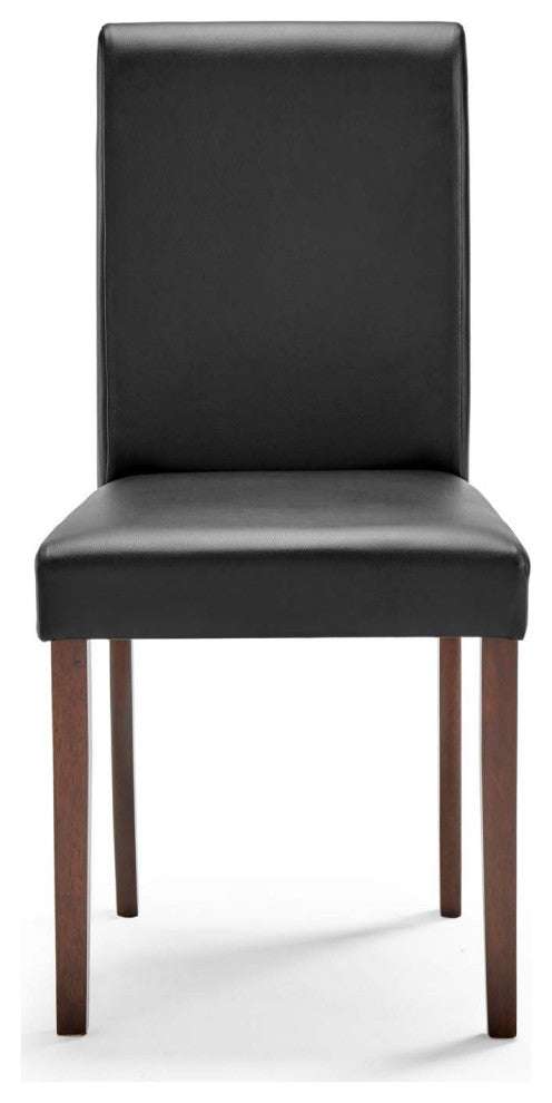 Side Dining Chair and Table Set, Faux Leather, Drak Brown Black, Modern, Bistro