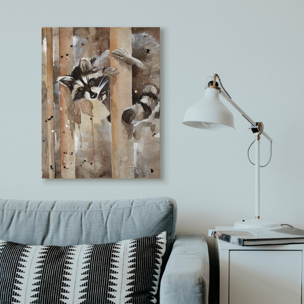 Raccoon In The Forest Watercolor Animal Painting, 30"x40", Canvas Art