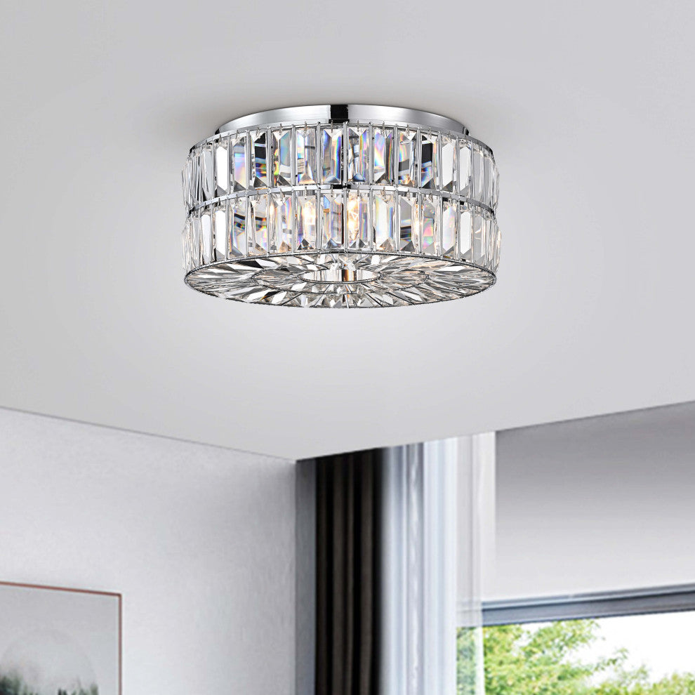 Abigil 4-Light Chrome Crystal Glass Prism Flush Mount