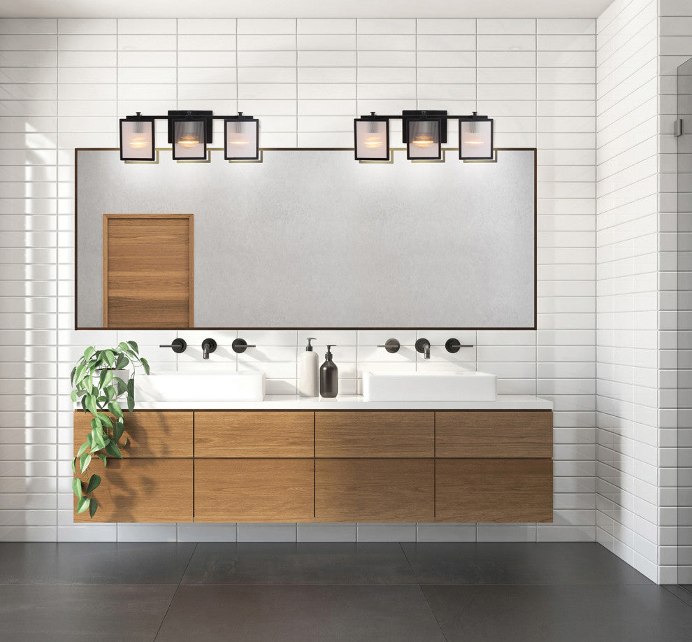 Henessy 3-Light Bathroom Vanity Fixture, Black And Brushed Nickel