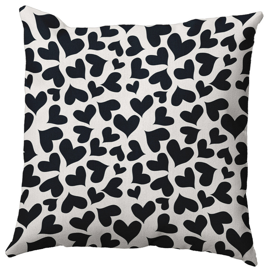 20" x 20" Patterned Hearts Valentine's Decorative Indoor Pillow, Black-White