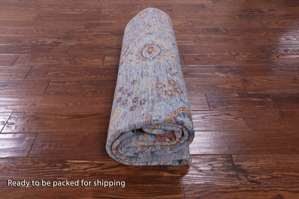 Persian Wool and Silk Sickle Leaf Design Hand Knotted Rug 6' 3" X 9' 1" Q8640
