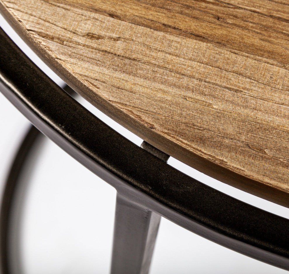 27" Black And Brown Solid Wood Round End Tables, 3-Piece Set
