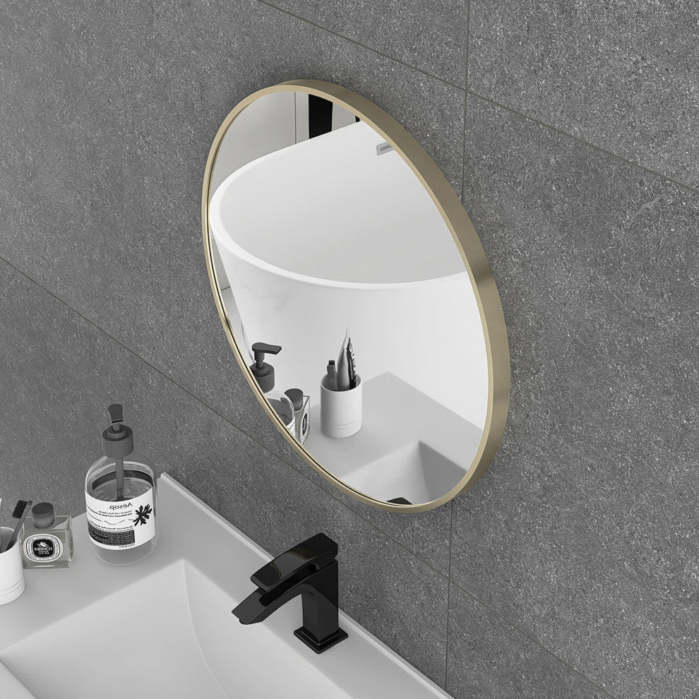20" Round Framed Wall Mounted Bathroom Vanity Mirror, Light Gold