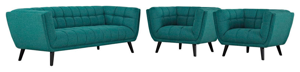 Bestow 3-Piece Upholstered Fabric Sofa and Armchair Set Teal