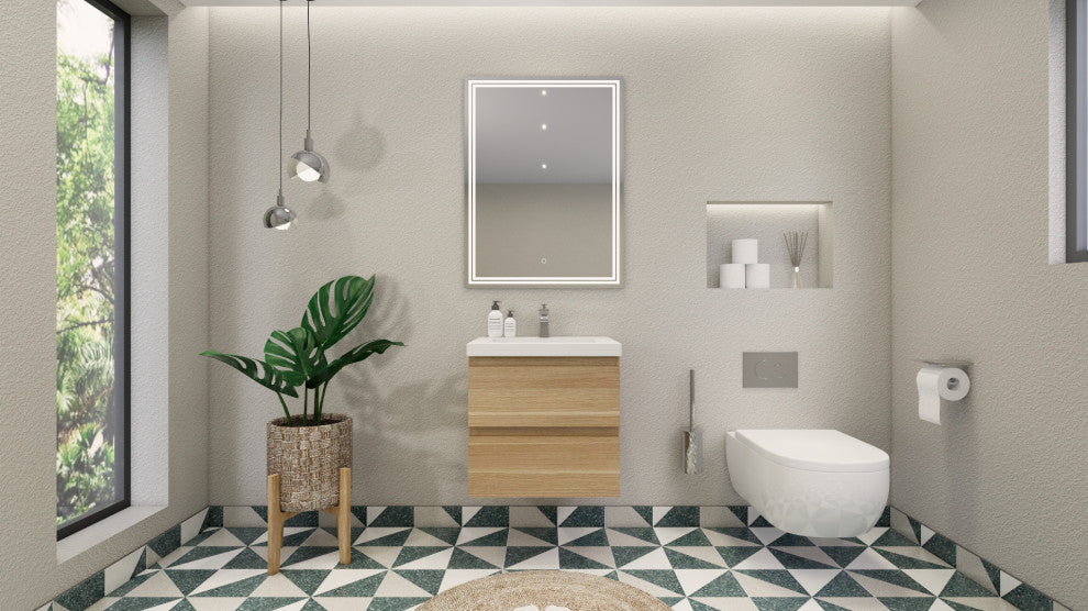 Belli 24" Wall Mounted Single Bathroom Vanity Set, White Oak, Glossy White Top