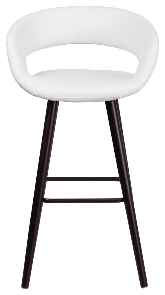 Modern 29" High Contemporary Cappuccino Wood Barstool in White Vinyl