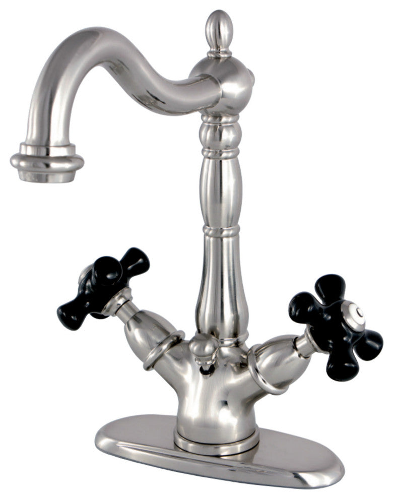 Kingston Brass Two-Handle Bathroom Faucet With Brass Pop-Up, Brushed Nickel