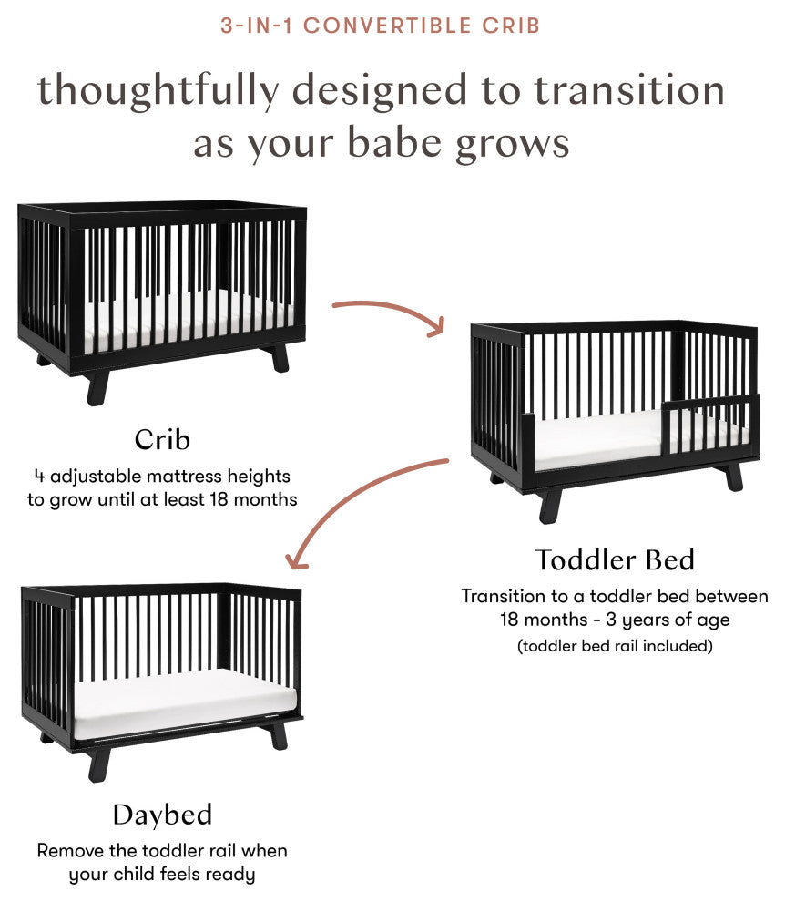 Hudson 3-in-1 Convertible Crib With Toddler Bed Conversion Kit, Black