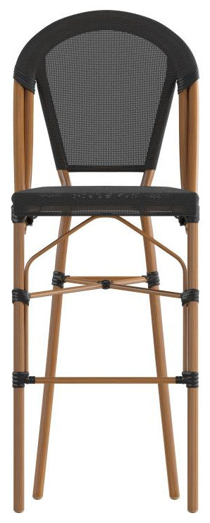 Marseille Stackable Indoor/Outdoor Bistro 30" High Barstool, Commercial Grade, Black/Natural Frame