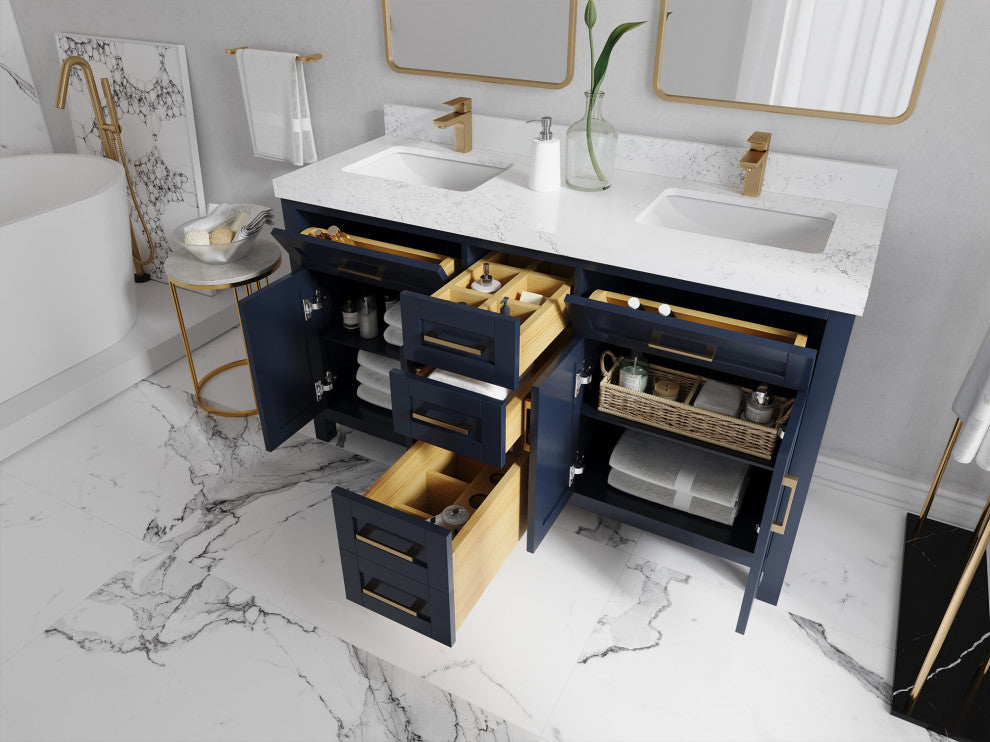 Cambridge 60 Double Bathroom Vanity in Hale Navy Blue 2" White Quartz