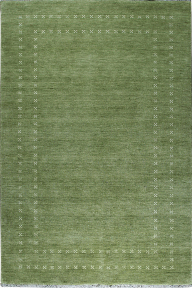 Handmade Wool Green Transitional Solid Rug, 8'x10'