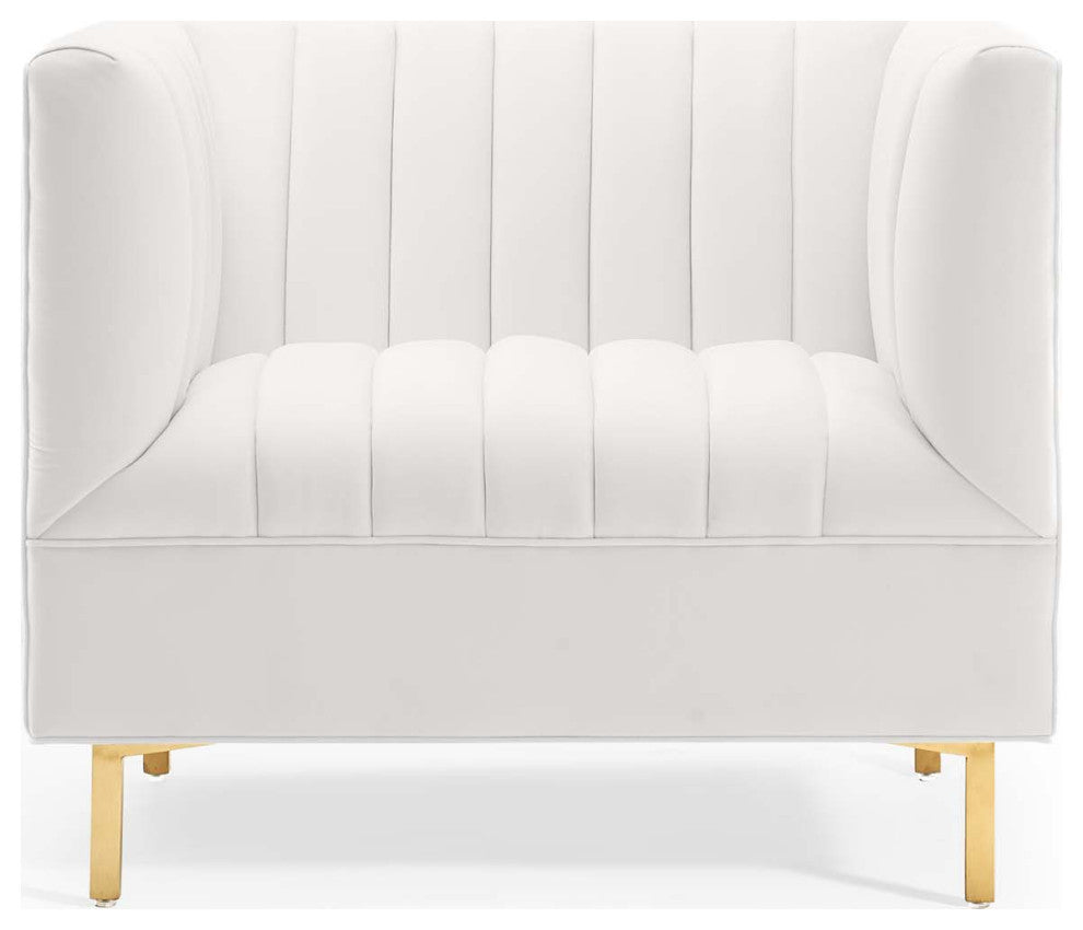 Tufted Armchair Accent Chair, Velvet, White, Modern, Living Lounge Hospitality
