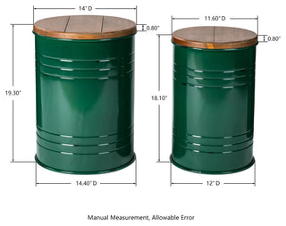 Farmhouse Metal With Solid Wood Seat Storage Stool, Set of 2, Hunter Green