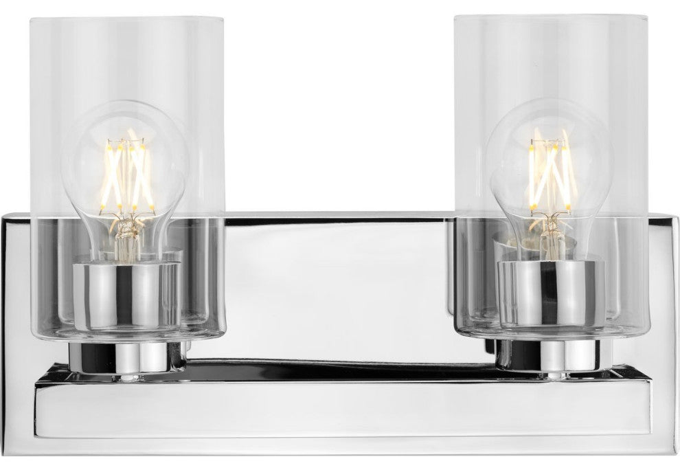 Goodwin 2-Lt Polished Chrome Modern Vanity Light With Clear Glass